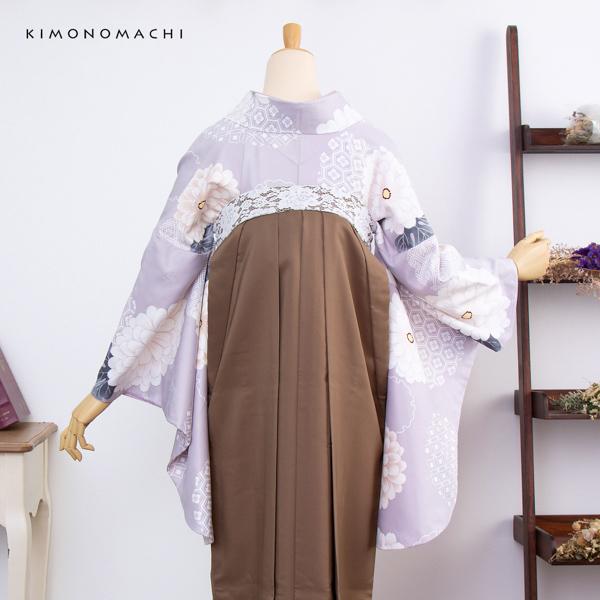 二尺袖 着物単品 「藤鼠色 雪輪取りに八重菊」 お仕立て上がり