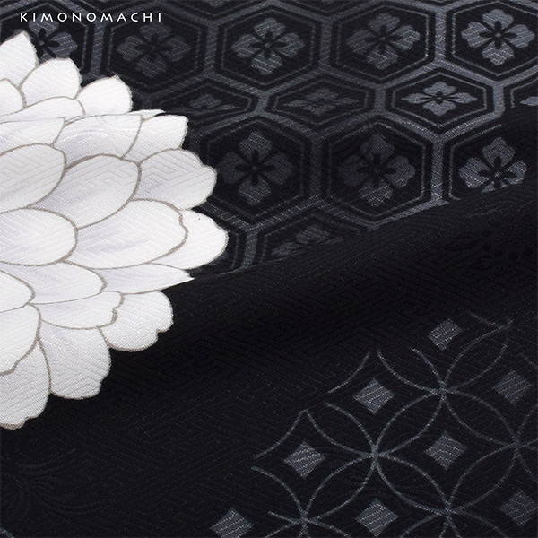二尺袖 着物単品 「黒 雪輪取りに八重菊」 お仕立て上がり レディース 洗える着物 二尺袖 着物 袴に合わせて 卒業式 謝恩会に 【メール便不可】＜H＞_8