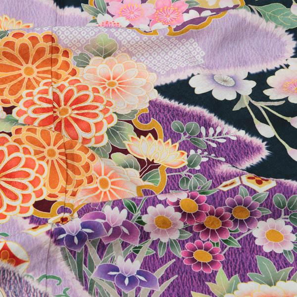 新古品】お仕立て上がり 振袖単品 「藍鉄色地 絞りの霞 枝垂桜に辻が花