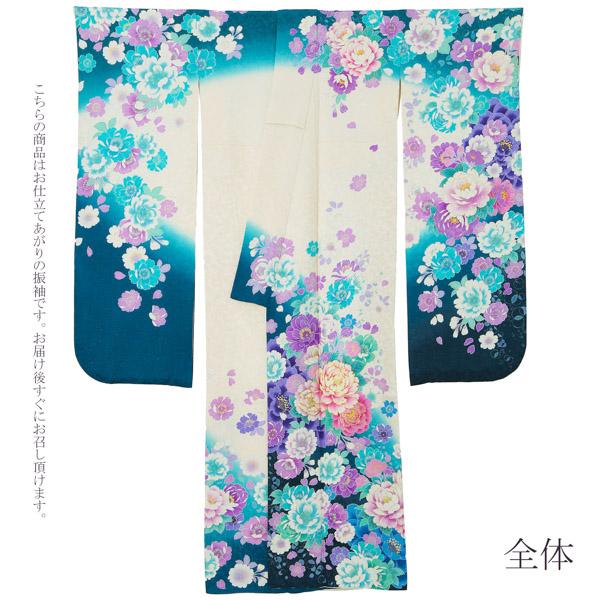 【新古品】お仕立て上がり 振袖単品 「白×ブルー 牡丹と八重桜」 振袖 振り袖 成人式 結婚式 結納 パーティー 【メール便不可】ss2512fml10 新古品】お仕立て上がり 振袖単品 「白×ブルー 牡丹と八重桜」 振袖
