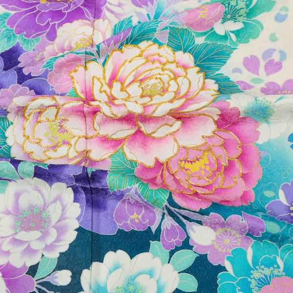 新古品】お仕立て上がり 振袖単品 「白×ブルー 牡丹と八重桜」 振袖
