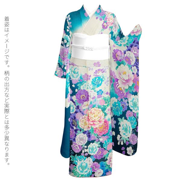 新古品】お仕立て上がり 振袖単品 「白×ブルー 牡丹と八重桜」 振袖