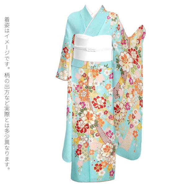 新古品】お仕立て上がり 振袖単品 「水色 束ね熨斗に枝垂桜 牡丹