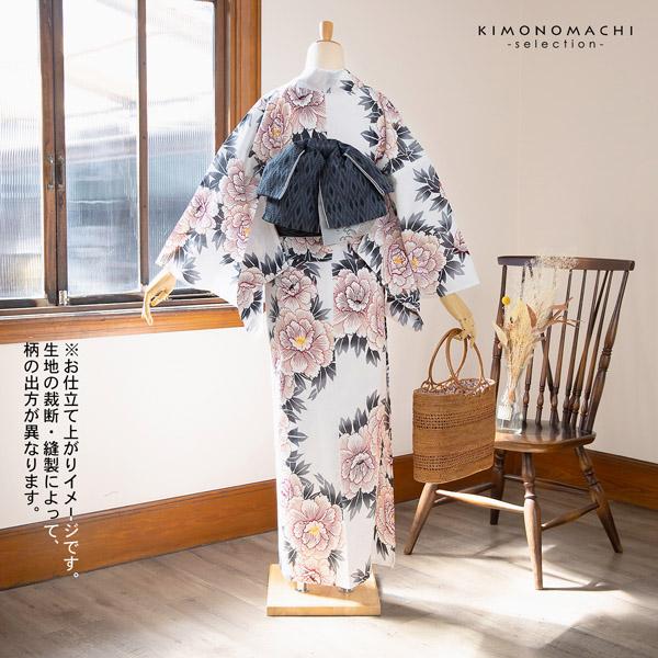 三勝染 モダン 浴衣 夏着物 未使用品 綿100% 黒地 浴衣反物 三勝 「青×水色 菊花火」 注染 未仕立て シック 大人