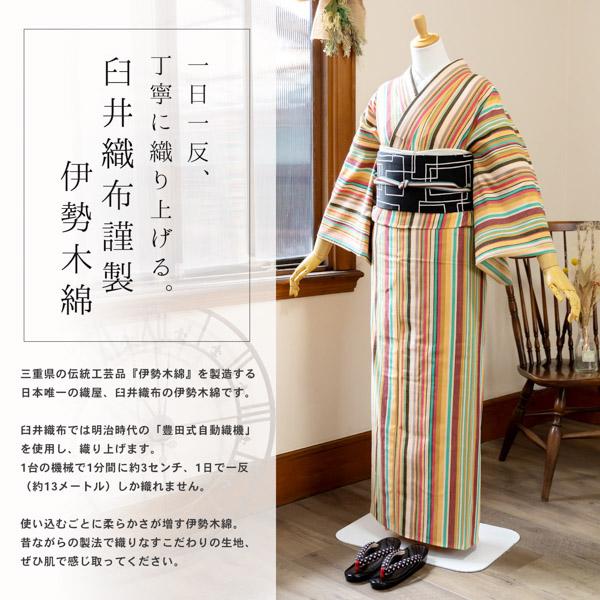 伊勢木綿 洗える着物 単品 「やたら縞 マルチストライプ」 お仕立て上がり 木綿きもの 日本製 三重県 伝統工芸品 単衣 綿 カジュアル ストライプ 小紋 レディース キモノ kimono 【メール便不可】_1