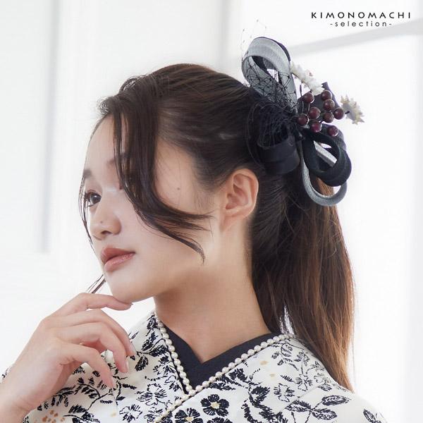 成人式 髪飾り コーム 単品 「リボンフラワー ブラック ベージュ ホワイト レッド」全4種 ヘアアクセサリー 成人式 卒業式 謝恩会 振袖 袴【メール便不可】ss2506wkk10_17