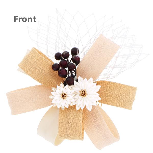 成人式 髪飾り コーム 単品 「リボンフラワー ブラック ベージュ