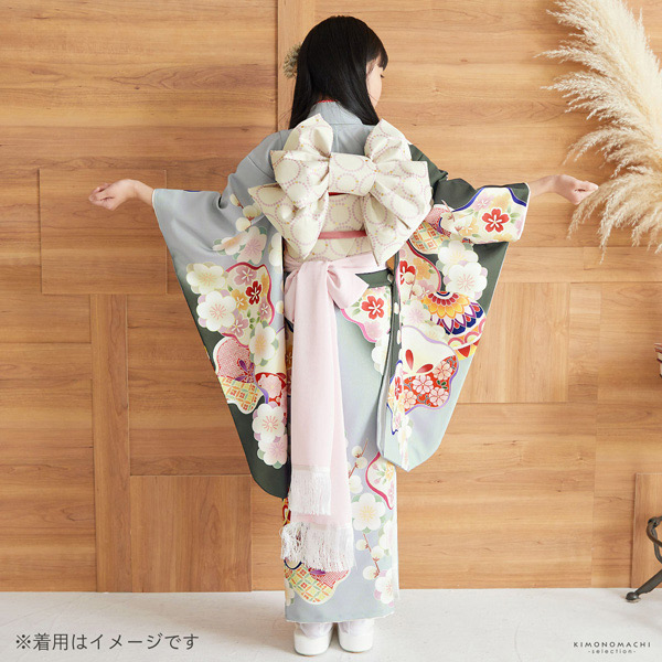 七五三 帯 7歳 作り帯 「ベージュ×ピンク 水玉」 女の子 四つ身