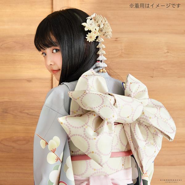 七五三 帯 7歳 作り帯 「ベージュ×ピンク 水玉」 女の子 四つ身