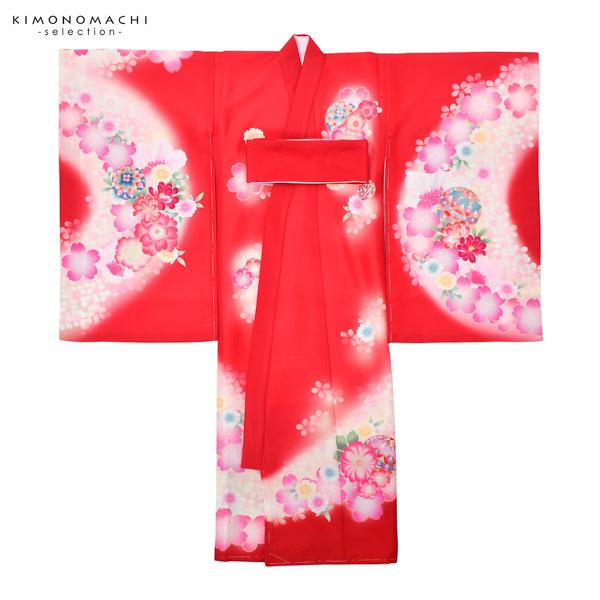 女の子のお宮参り産着 祝い着 「赤×ピンク 鈴に桜」 一つ身 一ツ