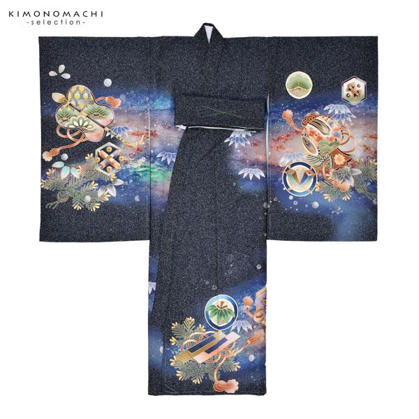 男の子のお宮参り産着 祝い着「藍墨色、撒き糊調 銀河に鷹」熨斗目 のしめ 一つ身 一ツ身 初着 お初着 御祝着 着物 七五三 お宮詣り 祈願 お祈り 子供 キッズ 赤ちゃん ベビー 男児 日本製＜H＞【メール便不可】_5