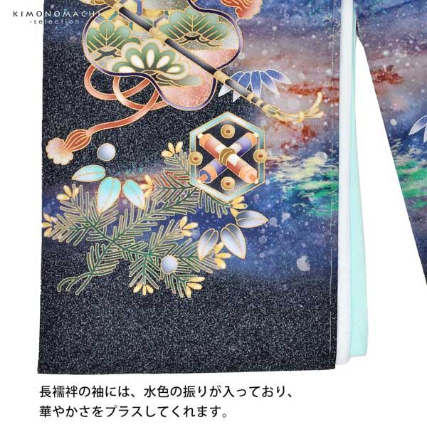 男の子のお宮参り産着 祝い着「藍墨色、撒き糊調 銀河に鷹」熨斗目 のしめ 一つ身 一ツ身 初着 お初着 御祝着 着物 七五三 お宮詣り 祈願 お祈り 子供 キッズ 赤ちゃん ベビー 男児 日本製＜H＞【メール便不可】_9