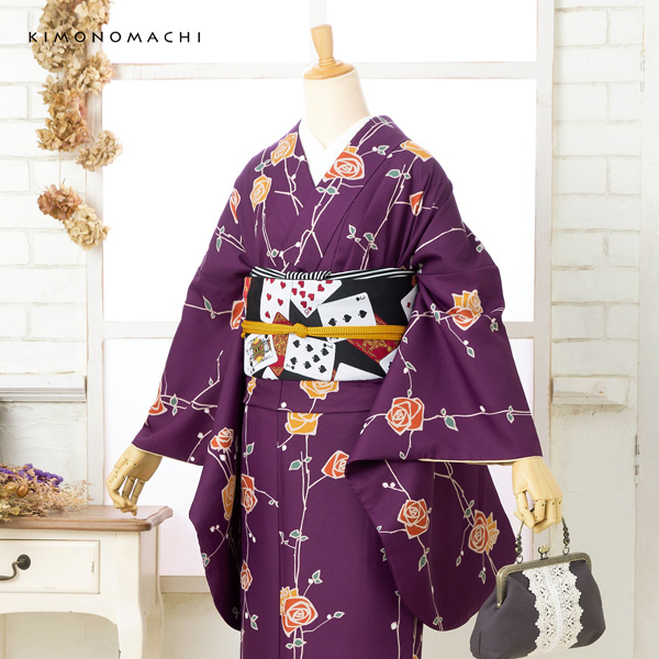 二尺袖 着物単品 「ばら紫色」KIMONOMACHIオリジナル お仕立て上がり レディース 洗える着物 二尺袖 着物 袴に合わせて 卒業式 謝恩会に 通常丈 長着 カジュアル着物【メール便不可】ss2506kmn10_5
