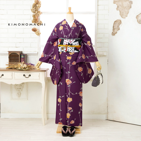 二尺袖 着物単品 「ばら紫色」KIMONOMACHIオリジナル お仕立て上がり レディース 洗える着物 二尺袖 着物 袴に合わせて 卒業式 謝恩会に 通常丈 長着 カジュアル着物【メール便不可】ss2506kmn10_6
