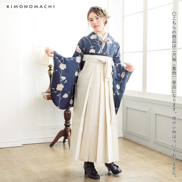二尺袖 着物単品 「ばら墨紺色」KIMONOMACHIオリジナル お仕立て上がり レディース 洗える着物 二尺袖 着物 袴に合わせて 卒業式 謝恩会に 通常丈 長着 カジュアル着物【メール便不可】ss2506kmn10_1