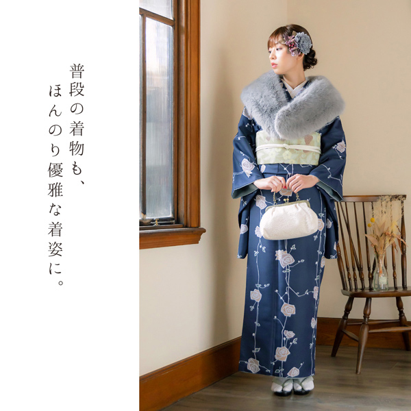二尺袖 着物単品 「ばら墨紺色」KIMONOMACHIオリジナル お仕立て上がり レディース 洗える着物 二尺袖 着物 袴に合わせて 卒業式 謝恩会に 通常丈 長着 カジュアル着物【メール便不可】ss2506kmn10_4