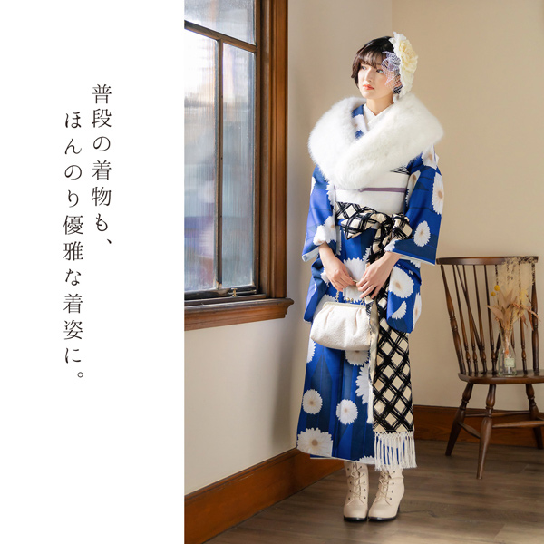 二尺袖 着物単品 「矢羽根に菊瑠璃色」KIMONOMACHIオリジナル お仕立て上がり レディース 洗える着物 二尺袖 着物 袴に合わせて 卒業式 謝恩会に 通常丈 長着 カジュアル着物【メール便不可】ss2506kmn10_4