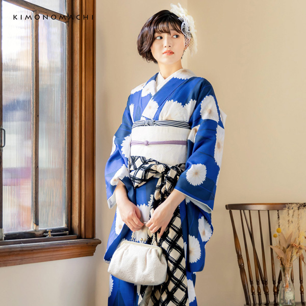 二尺袖 着物単品 「矢羽根に菊瑠璃色」KIMONOMACHIオリジナル お仕立て上がり レディース 洗える着物 二尺袖 着物 袴に合わせて 卒業式 謝恩会に 通常丈 長着 カジュアル着物【メール便不可】ss2506kmn10_5
