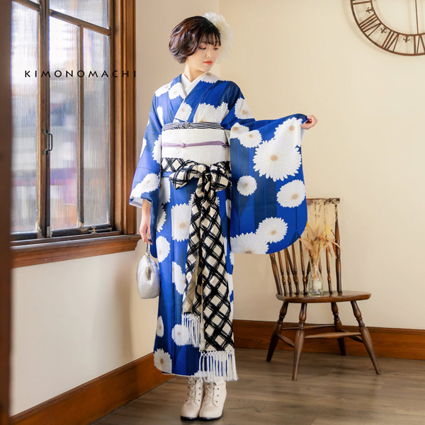 二尺袖 着物単品 「矢羽根に菊瑠璃色」KIMONOMACHIオリジナル お仕立て上がり レディース 洗える着物 二尺袖 着物 袴に合わせて 卒業式 謝恩会に 通常丈 長着 カジュアル着物【メール便不可】ss2506kmn10_6