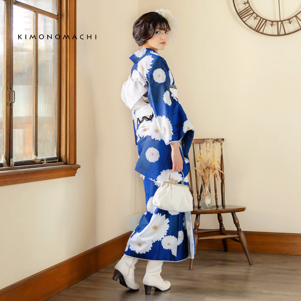 二尺袖 着物単品 「矢羽根に菊瑠璃色」KIMONOMACHIオリジナル お仕立て上がり レディース 洗える着物 二尺袖 着物 袴に合わせて 卒業式 謝恩会に 通常丈 長着 カジュアル着物【メール便不可】ss2506kmn10_7