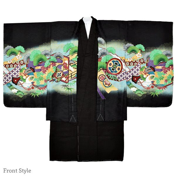 七五三 五歳男の子着物 鷹刺繍 ストライプ帯 小物セット 七五三 男の子