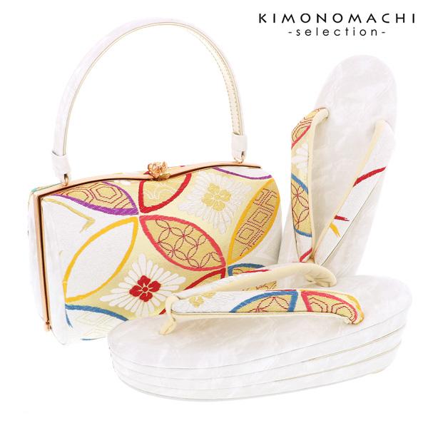 振袖草履バッグセット  「シルバー×ゴールド 七宝に花菱」 Fサイズ(M〜Lサイズ相当) 振袖草履バッグ 振袖バッグ 振袖草履 成人式【メーの通販は