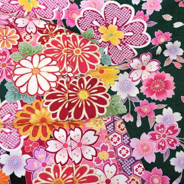 未仕立て 振袖 単品 「緑 桜と菊に熨斗」 仮絵羽 振り袖 正絹 着物 レディース 成人式 結婚式 結納 パーティー 晴れ着 【メール便不可】の通販は