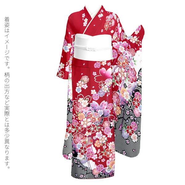 未仕立て 振袖 単品 「赤地 桜に手毬」 仮絵羽 振り袖 正絹 着物 レディース 成人式 結婚式 結納 パーティー 晴れ着 【メール便不可】 未仕立て 振袖 単品 「赤地 桜に手毬」 仮絵羽 振り袖 正絹 着物