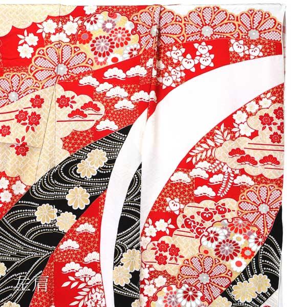 未仕立て 振袖 単品「象牙色地 熨斗取りに菊」日本製 仮絵羽 振り袖