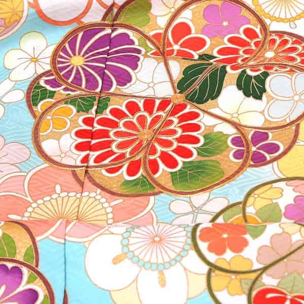 未仕立て 振袖 単品「水色 八重梅」日本製 仮絵羽 振り袖 正絹 着物