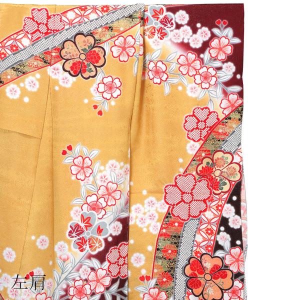 ★良品★ 1円 正絹 縮緬 アンティーク 刺繍 桐 熨斗 花丸 四季草花 高級 袷 着物 振袖 身丈158cm 裄65cm ◆逸品◆【夢職】