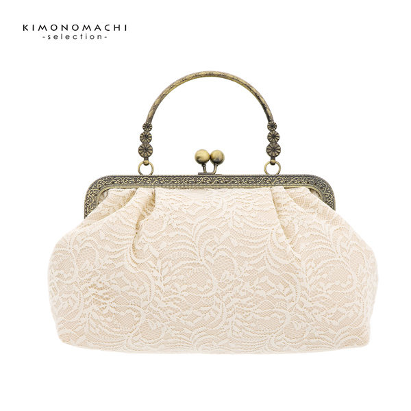 レース がま口バッグ「ブラック・ホワイト」バッグ 黒 白