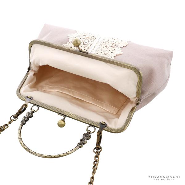 レース がま口バッグ「チャコールグレー・ベージュグレー」バッグ