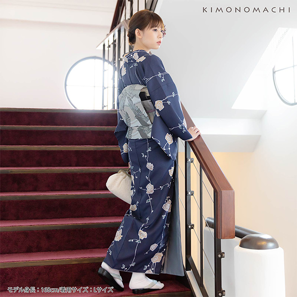 紺色花柄小紋着物セット 新品未使用】しょうざん 生紬 小紋 着物 紺色 花