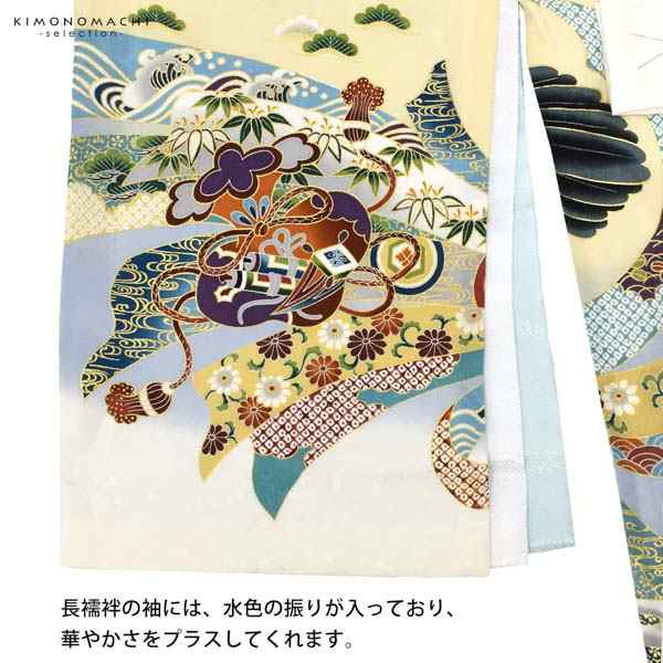 男の子のお宮参り産着 祝い着 「白地 鷹に束ね熨斗、武具」 熨斗目 の