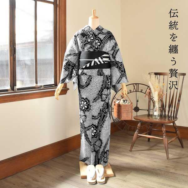 お仕立て上がり絞り浴衣単品「チャーミングなでしこ 黒」有松絞り 女性浴衣単品 レディース浴衣単品 綿 お仕立て上がり浴衣 yukata【メール便不可】_1