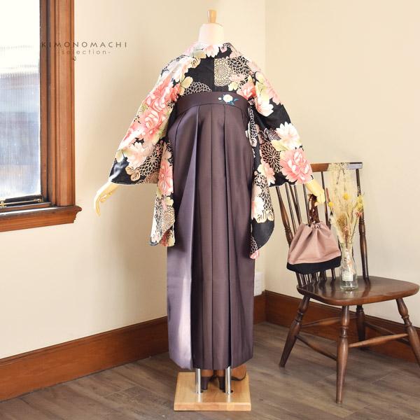 袴 セット 卒業式 女性 4点セット「二尺袖：黒地 菊＋袴：アンティーク