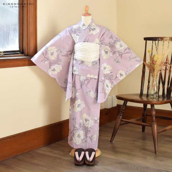 浴衣 子供 女の子 子供浴衣 単品「ライラックカラー アネモネ」110cm/120cm/130cm/140cm/150cm こども 子ども キッズ  ジュニア ゆかた yu｜au PAY マーケット