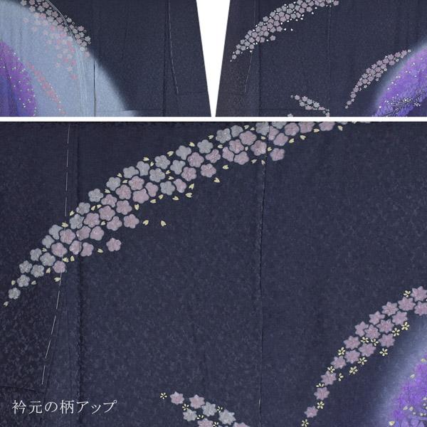 Y-693◇美品 夏着物 正絹『ブラック×ホワイト』手縫い仕立て 訪問着 