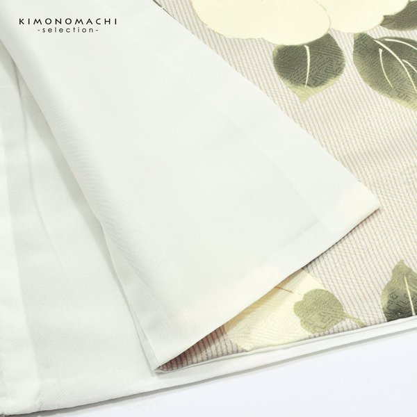 二尺袖着物 単品「縞に椿 グレーベージュ」お仕立て上がり レディース