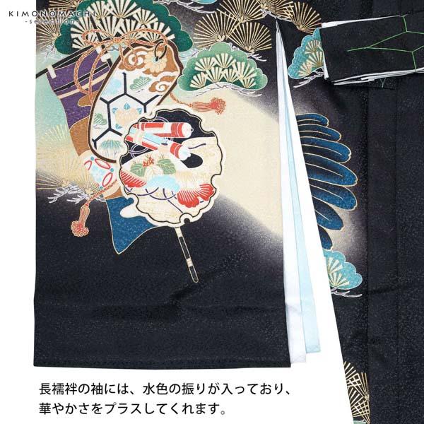 男の子のお宮参り産着 祝い着「黒 鷹、太鼓と車輪」熨斗目 のしめ 一つ身 一ツ身 初着 お初着 御祝着 着物 七五三 お宮詣り 祈願 お祈り 子供 キッズ 赤ちゃん ベビー 男児【メール便不可】_9