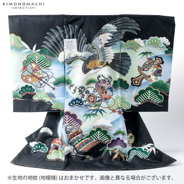 男の子のお宮参り産着 祝い着「黒 鷹、鼓に流水」熨斗目 のしめ 一つ身 一ツ身 初着 お初着 御祝着 着物 七五三 お宮詣り 祈願 お祈り 子供 キッズ 赤ちゃん ベビー 男児【メール便不可】_2