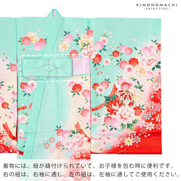 女の子のお宮参り産着 祝い着「ミント 鞠と花束」日本製 一つ身 一ツ身 初着 お初着 御祝着 着物 熨斗目 のしめ 七五三 お宮詣り 祈願 お祈り 子供 キッズ 赤ちゃん ベビー【メール便不可】_6