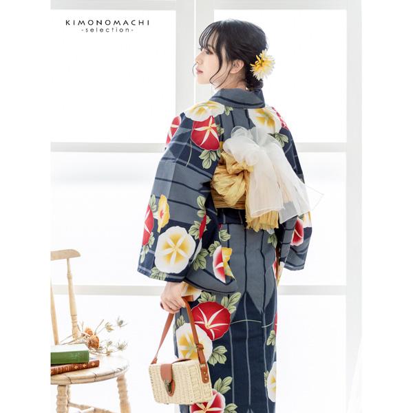 女性用 仕立て上がり 浴衣 単品 プレタ 綿 変り織り ゆかた レディース 黒 花 ブライトンベル 浴衣 レディース 女性浴衣 単品「黒×生成り 撫子と手鞠」Fサイズ 綿