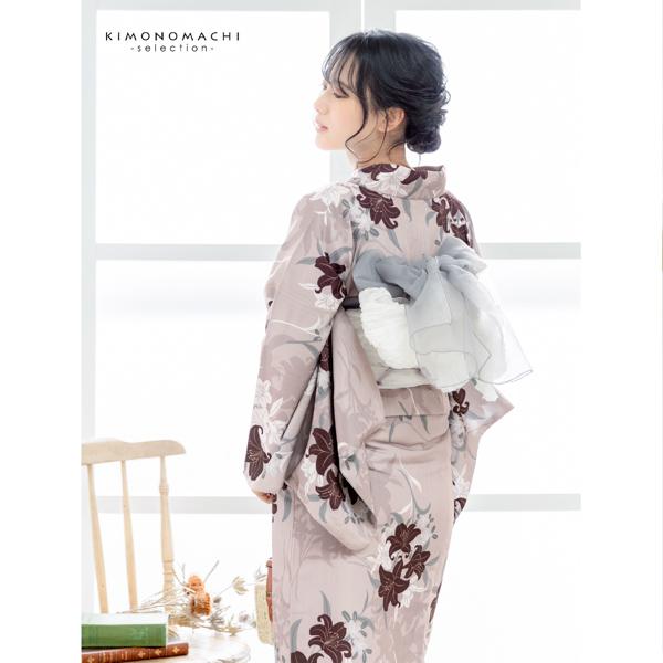浴衣 レディース 女性浴衣単品「百合 ココア」ポリエステル浴衣 プレタ浴衣 お仕立て上がり浴衣 大人浴衣 Fサイズ 女性用 女性浴衣 ゆかた【メール便不可】