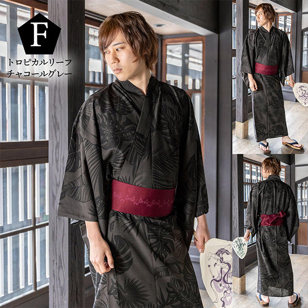 男性 メンズ ポリエステル浴衣単品 大きいサイズ「細縞に雲龍・幾何学寄せ柄・トロピカルリーフ」3L 4L 5L メンズ浴衣 男性浴衣 男性用浴衣 ゆかた yukata【メール便不可】_16