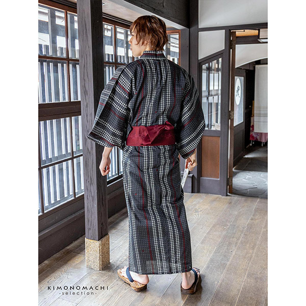 新品 紳士物 浴衣反物 5 男性 メンズ 浴衣5点セット（浴衣＋角帯＋下駄＋巾着＋腰紐