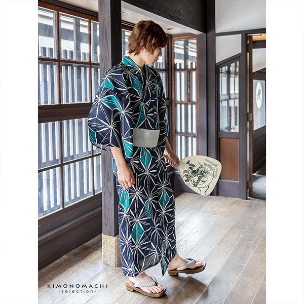 新品 紳士物 浴衣反物 5 男性 メンズ 浴衣5点セット（浴衣＋角帯＋下駄＋巾着＋腰紐