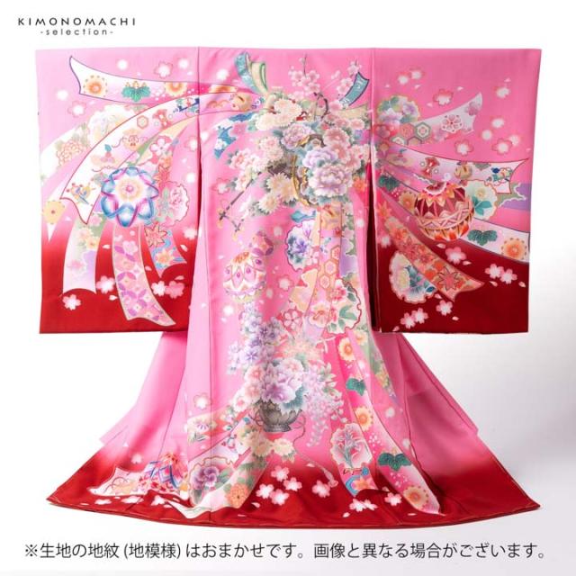女の子のお宮参り産着 祝い着「ピンク 花車に束ね熨斗」日本製 一つ身