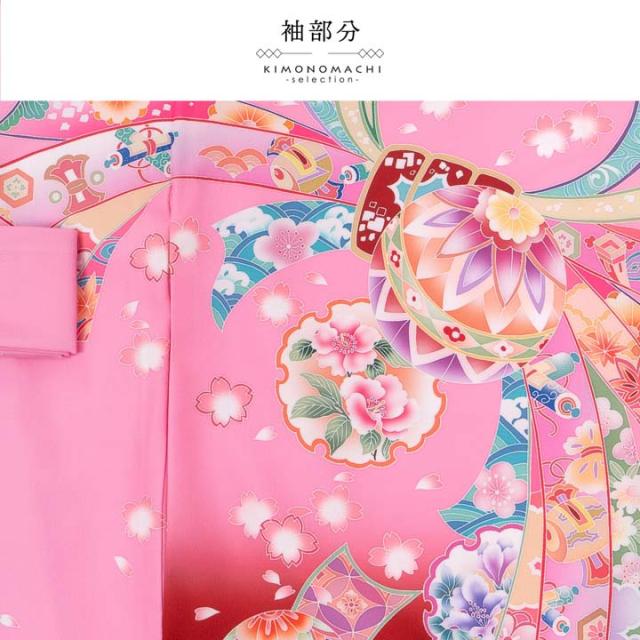 女の子のお宮参り産着 祝い着「ピンク 花車に束ね熨斗」日本製 一つ身